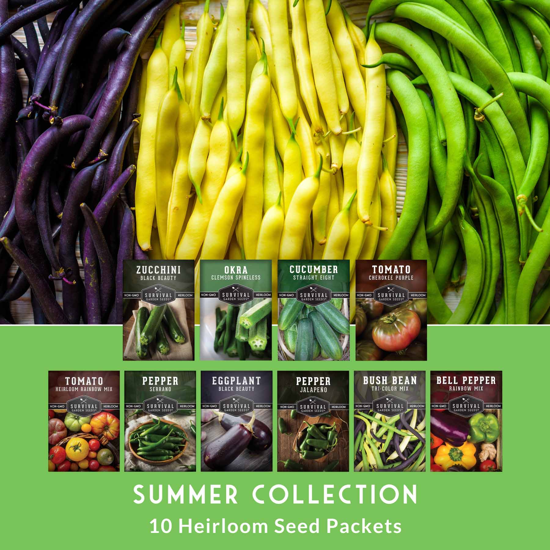 Summer Vegetable Seed Collection – Easy-Growing Tomatoes, Peppers, Beans, Cucumbers, Eggplant & Zucchini