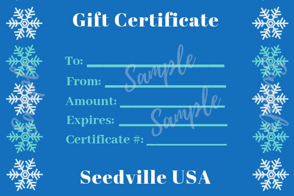 Seedville USA Shop Gift Certificate - Season's Greetings Hanukkah or Christmas Design - By Email or Postal Mail - You Choose Amount