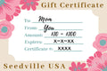 Seedville USA Shop Gift Certificate - Pink Flower Design - By Email or Postal Mail - You Choose Amount